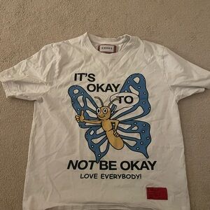 CHNGE White Tee with Blue Butterfly and Positive Message